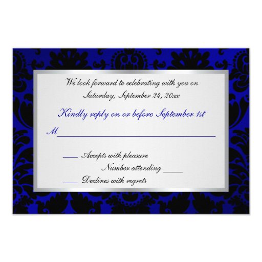 Cobalt Blue and Black Damask Reply Card Personalized Announcements