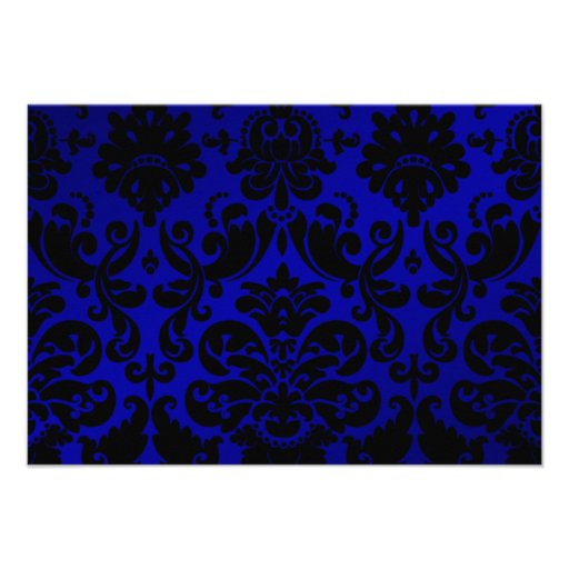 Cobalt Blue and Black Damask Reply Card Personalized Announcements