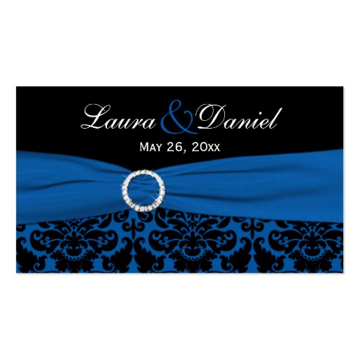 Cobalt Blue and Black Damask Wedding Favor Tag Business Card Template (front side)