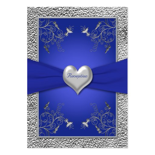 Cobalt Blue and Pewter Heart Enclosure Card Business Card Template (front side)