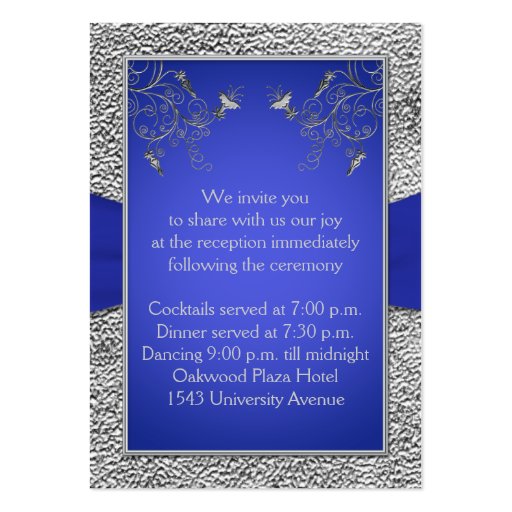 Cobalt Blue and Pewter Heart Enclosure Card Business Card Template (back side)