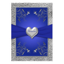 Cobalt Blue and Pewter Heart Enclosure Card Business Card Template
