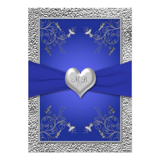Cobalt Blue and Pewter Heart Monogram Invitation