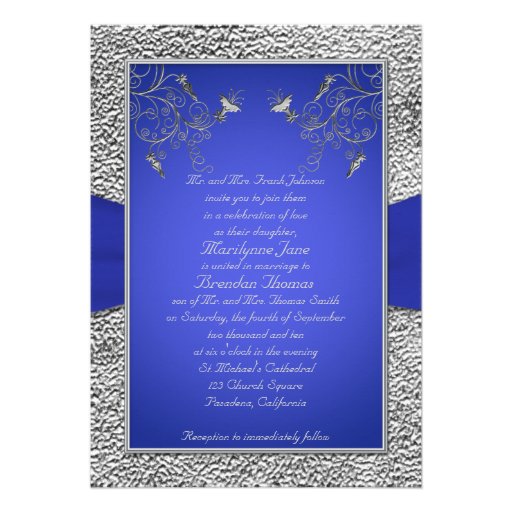 Cobalt Blue and Pewter Heart Monogram Invitation