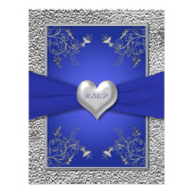 Cobalt Blue and Pewter Heart RSVP Card Custom Announcements