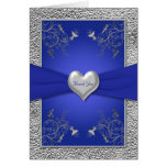 Cobalt Blue and Pewter Heart Thank You Card