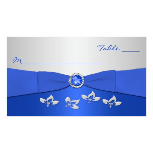 Cobalt Blue and Silver Floral Placecards Business Card Templates