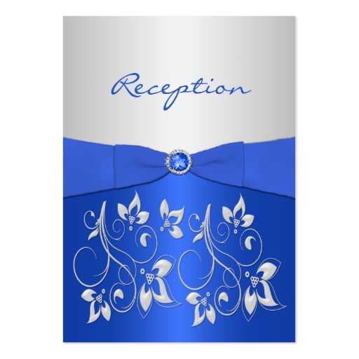 Cobalt Blue and Silver Floral Reception Card Business Card Templates