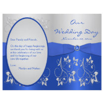Cobalt Blue and Silver Floral Wedding Program Custom Flyer