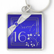 Cobalt Blue and Silver Sweet Sixteen Keychain