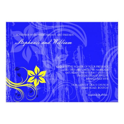 Cobalt Blue and Yellow Swirl Wedding Invitation