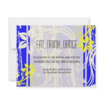 Cobalt Blue and Yellow Wedding Reception Card Invites