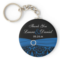 Cobalt Blue, Black Damask Wedding Favor Keychain