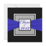 Cobalt Blue Black White Polka Dot Photo Graduation Custom Invitation