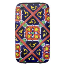 Cobalt Blue Burnt Orange Southwestern Tile Design Tough iPhone 3 Case