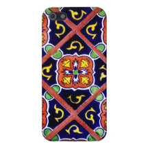 Cobalt Blue Burnt Orange Southwestern Tile Design iPhone 5 Covers