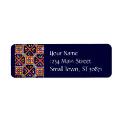 Cobalt Blue Burnt Orange Southwestern Tile Design Custom Return Address Label