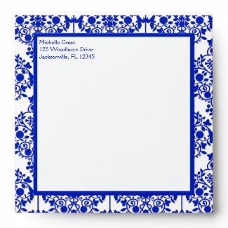 Cobalt Blue Damask Envelope for 5