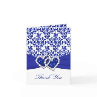 Cobalt Blue Damask Thank You Note Card card