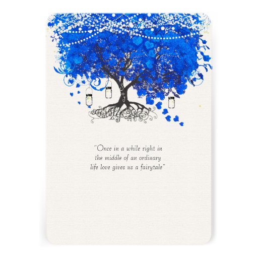 Cobalt Blue Heart Leaf Tree Wedding Invitations