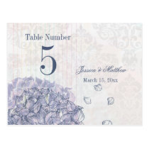 Cobalt blue hydrangea flower wedding table number post card