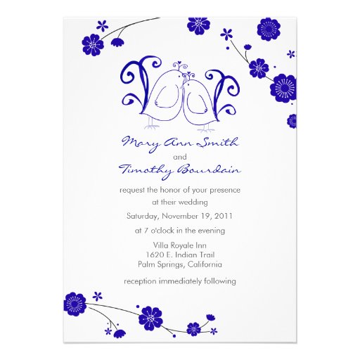 Cobalt Blue, Lovebirds Wedding Invitation