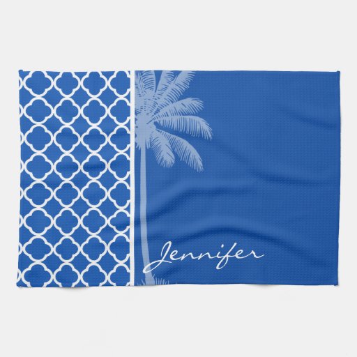 Cobalt Blue Quatrefoil; Palm Towel