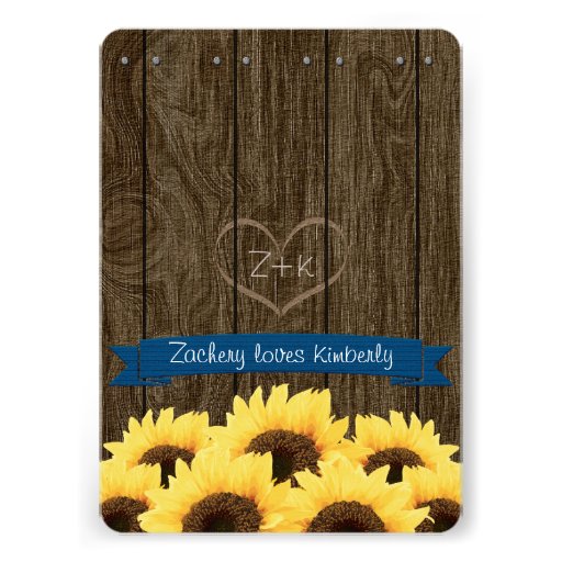 COBALT BLUE RUSTIC SUNFLOWER WEDDING INVITATION