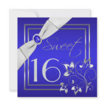 Cobalt Blue Silver Floral Sweet Sixteen Invitation