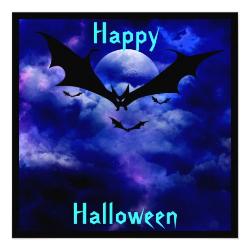 Cobalt Blue Sky Bats  Halloween Party Invitation
