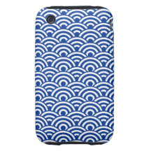 Cobalt Blue White Japanese Wave Pattern iPhone 3 Tough Case