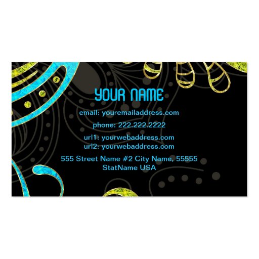 Cobalt Blue & Yellow Abstract Swirls-Template Business Cards (back side)