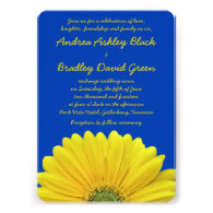 Cobalt Blue Yellow Gerber Daisy Wedding Invitation