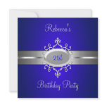 Cobalt Silver Jewel 21st Elegant Birthday Party Custom Announcement