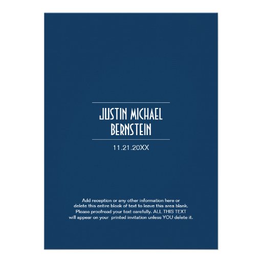 Cobalt Simple Torah Bar Mitzvah Invitation