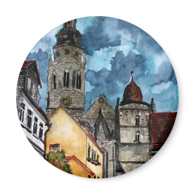 coburg germany castle and church watercolour art refrigerator magnet by dereklovessheila