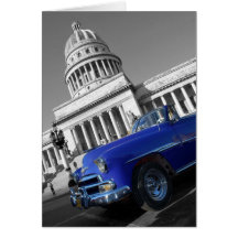 Coche azul viejo de Capitolio Tarjetas