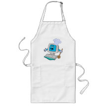 Cocinero del ordenador con la cuchara delantales