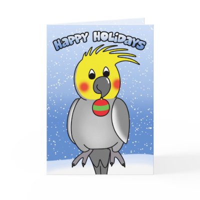 Cockatiel Happy Holidays Christmas Card by MenagerieMayhem