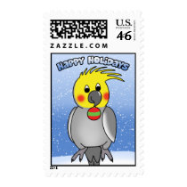 Cockatiel Happy Holidays Postage Stamps by MenagerieMayhem Cockatiel Happy Holidays Postage Stamps