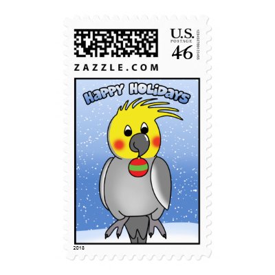 Cockatiel Happy Holidays Postage Stamps by MenagerieMayhem