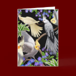 Cockatiels and Flowers Card cards