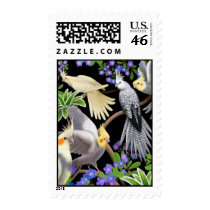 Cockatiels and Flowers Postage