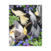 Cockatiels in Forget Me Nots Wrapped Canvas
