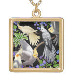 Cockatiels in Garden Flowers Necklace