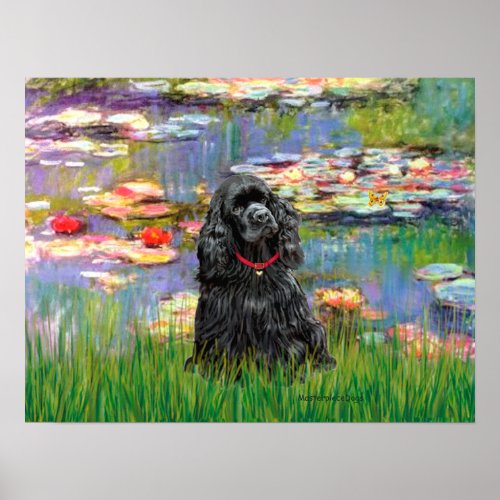 Cocker Spaniel (black) - Lilies 2 print