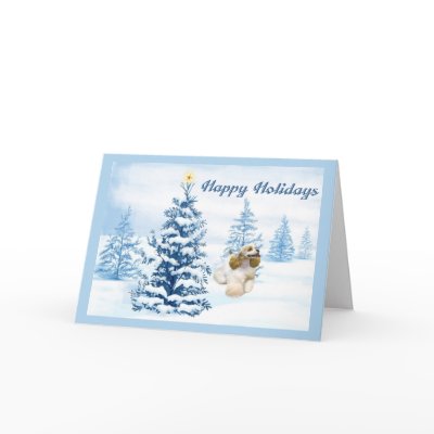 Cocker Spaniel Christmas Card Blue Tree