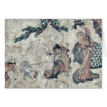 Cockfight under a pine tree by Teisai, Hokuba Ukiy Greeting Card