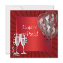 Cocktail Balloons Red Surprise Birthday Party Personalized Invite