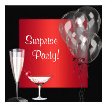 Cocktail Balloons Red Surprise Birthday Party invitations
